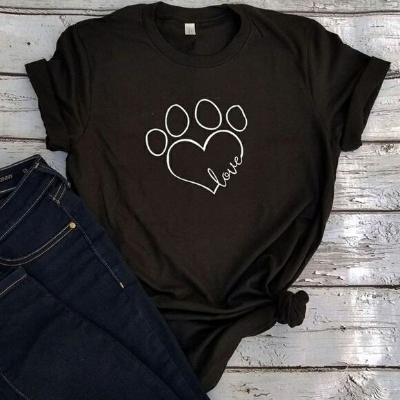 Love ❤ Paw 🐾 Dog Cat Pet Rescue Tee Shirt - Picture 1 of 4